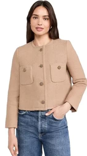 ba&sh Meredith Jacket, Camel, US Size 0 | Mid-weight Tweed, Padded Shoulders thumbnail 1