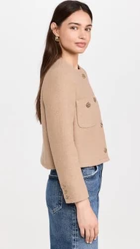 ba&sh Meredith Jacket, Camel, US Size 0 | Mid-weight Tweed, Padded Shoulders thumbnail 4