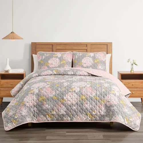 Highline Bedding Co. Bloom 2PC Quilt Set T/XL | Floral Watercolor Design, Machine Washable thumbnail 1