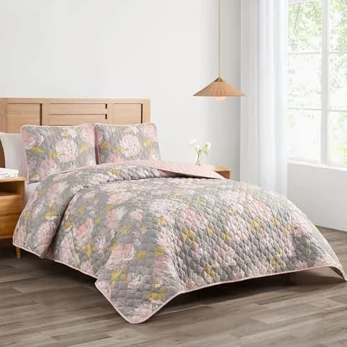 Highline Bedding Co. Bloom 2PC Quilt Set T/XL | Floral Watercolor Design, Machine Washable thumbnail 2
