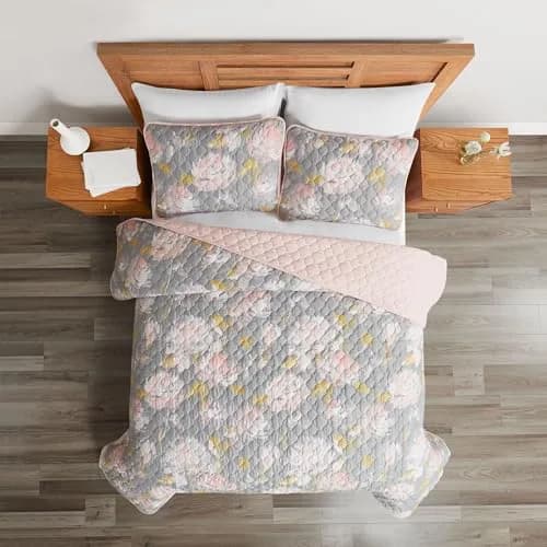 Highline Bedding Co. Bloom 2PC Quilt Set T/XL | Floral Watercolor Design, Machine Washable thumbnail 3