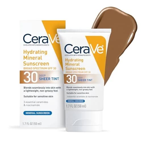 CeraVe Tinted Sunscreen for Face, Mineral SPF 30 Moisturizer, Deep, 50ml (1.7 Fl Oz) | Broad Spectrum Protection thumbnail 1