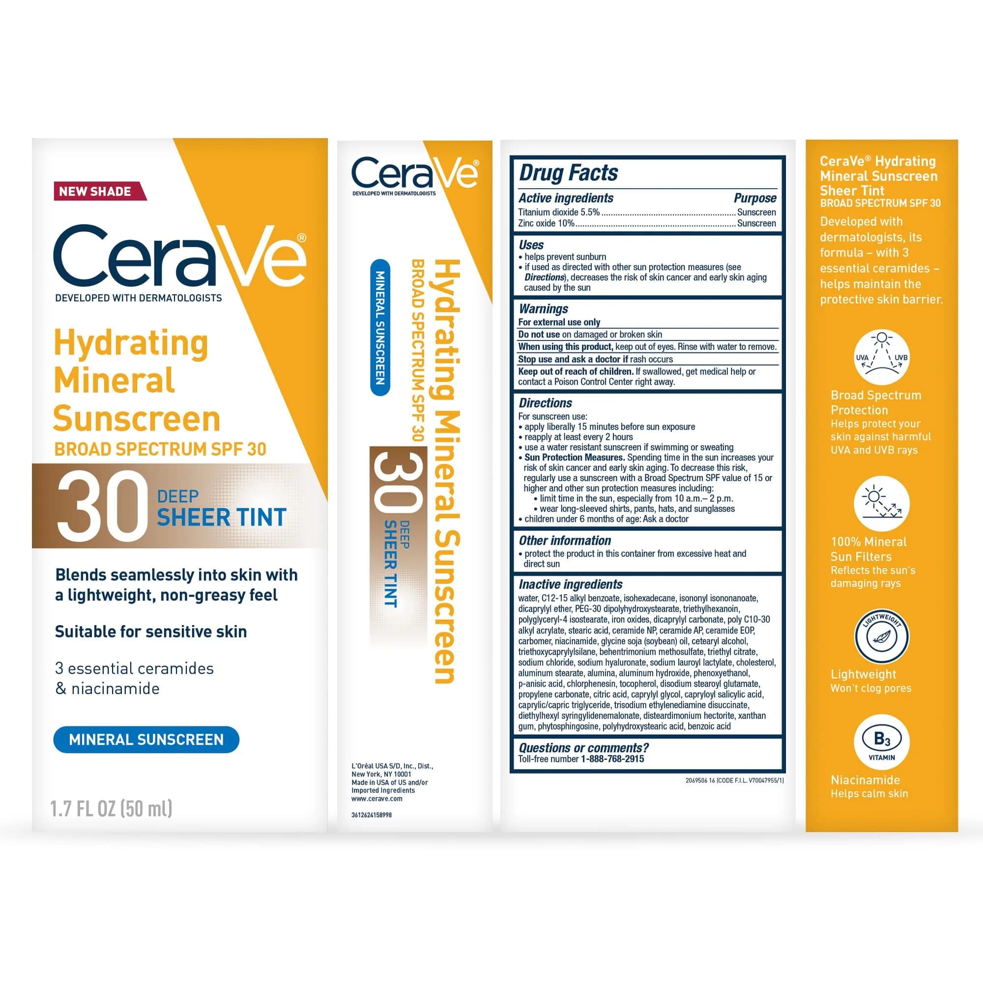 CeraVe Hydrating Mineral Sunscreen SPF 30 Sheer Tint Deep 48g (1.7 Oz) | Tinted Sunscreen for Healthy Glow - view 7