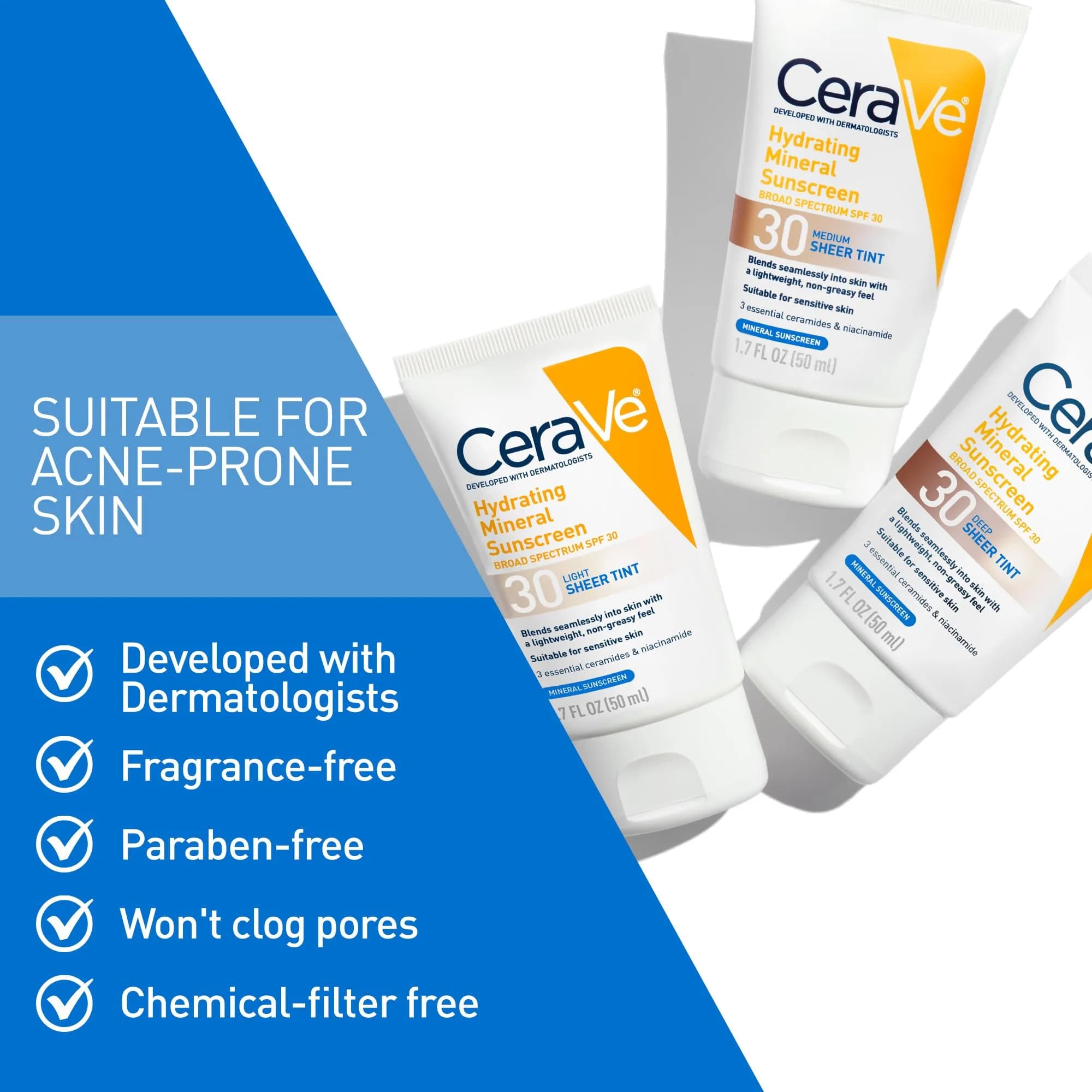 CeraVe Hydrating Mineral Sunscreen SPF 30 Sheer Tint Light 48g (1.7 Oz) | Tinted Sunscreen for a Healthy Glow - view 4
