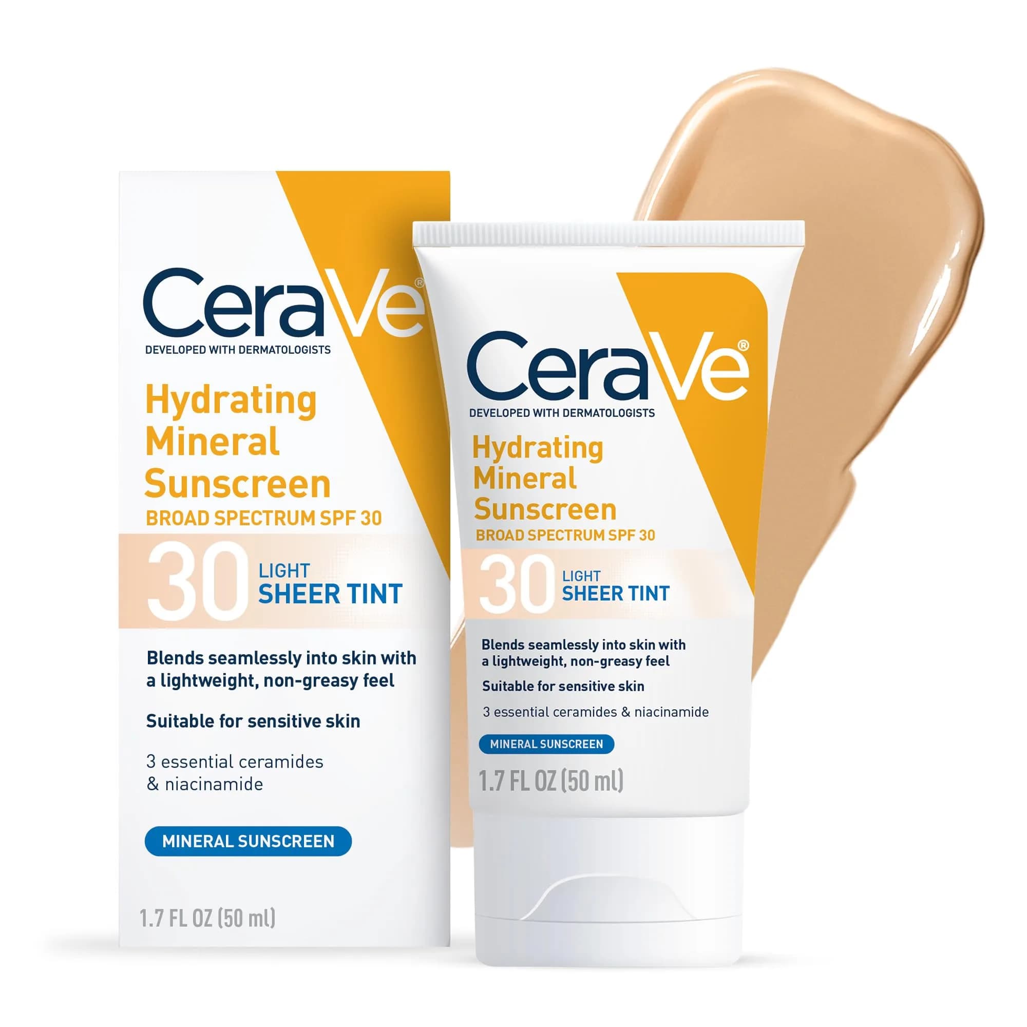 CeraVe Hydrating Mineral Sunscreen SPF 30 Sheer Tint Light 48g (1.7 Oz) | Tinted Sunscreen for a Healthy Glow - main product image