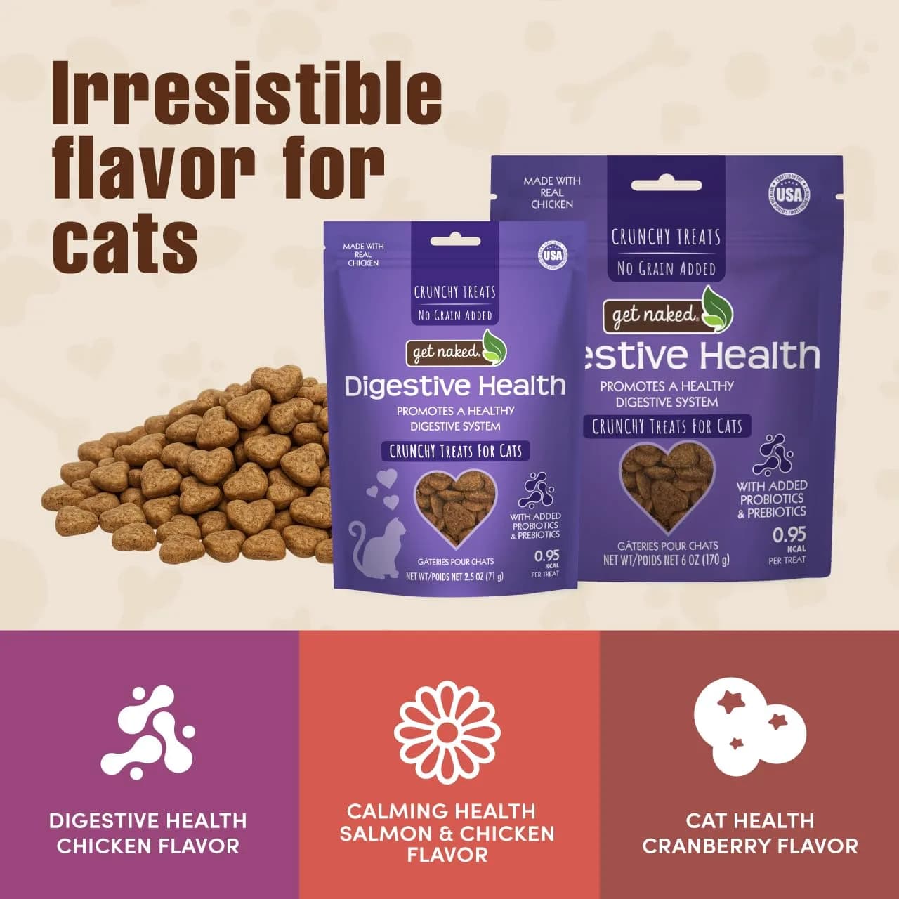 Get Naked Biteables Daily Crunchy Cat Treats for Digestive Health, Chicken Flavor, 170g (6oz) | Grain-Free Probiotic Cat Snacks - view 5