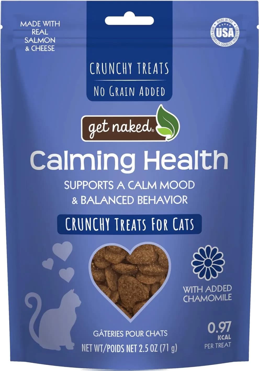 Get Naked Calming Crunchy Cat Treats, Salmon & Cheese Flavor, 6oz Bag | Stress Relief Cat Snacks - main product image