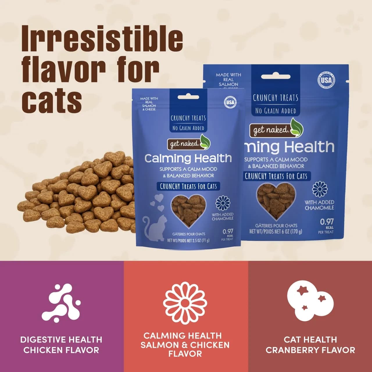 Get Naked Cat Calming Treats Salmon & Cheese Flavor, Crunchy, Calming Health, 6 oz (170 g) Bag | Functional Ingredients for Cat Anxiety Relief - view 6