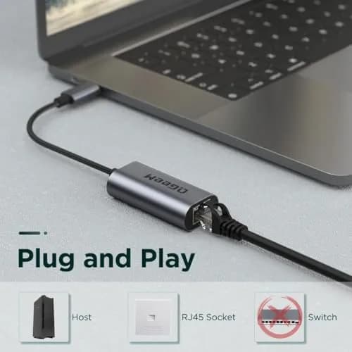 QGeeM USB C to Ethernet Adapter 1000Mbps | Gigabit Type-C Network Dongle for MacBook, iPad, Dell, Switch (Classic Gray) thumbnail 4
