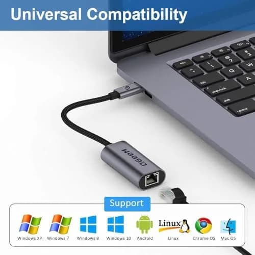 QGeeM USB C to Ethernet Adapter 1000Mbps | Gigabit Type-C Network Dongle for MacBook, iPad, Dell, Switch (Classic Gray) thumbnail 7