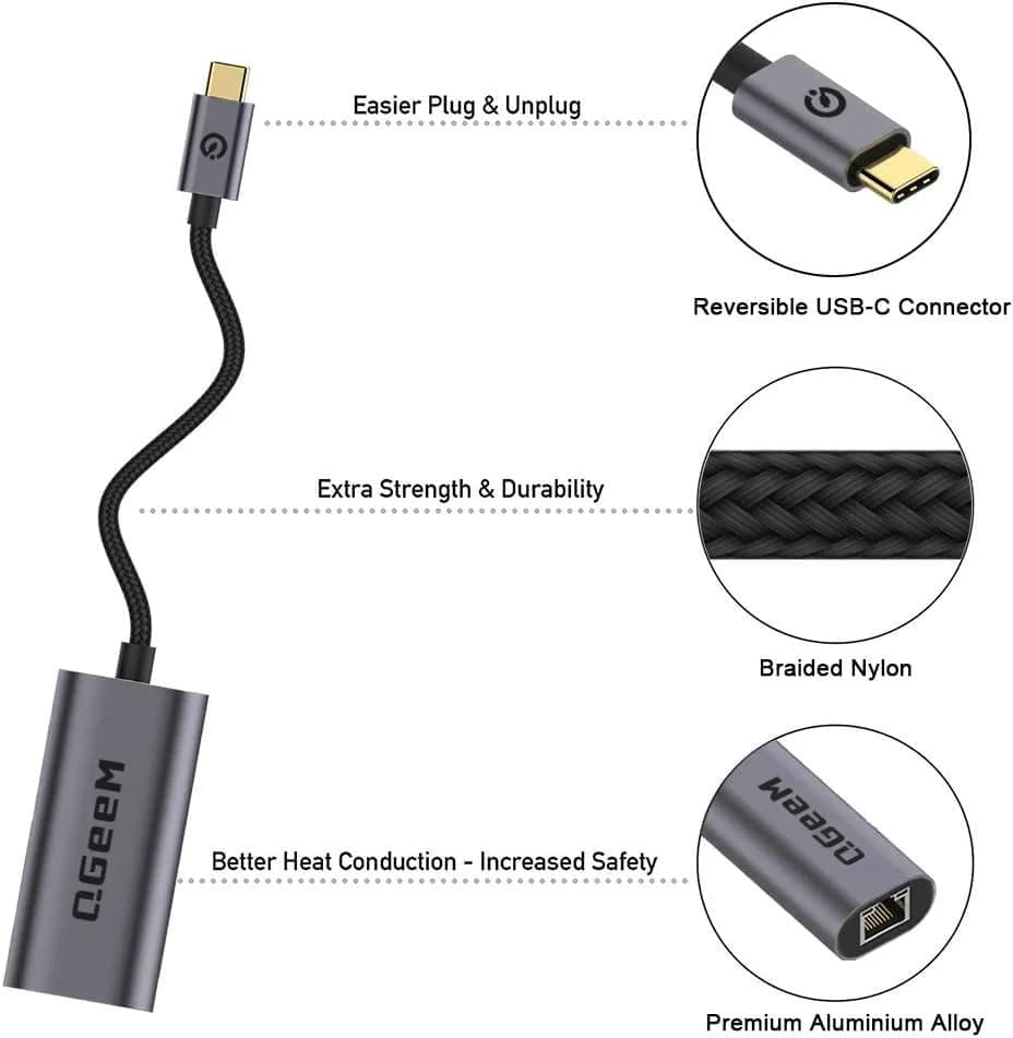 QGeeM USB C to Ethernet Adapter 1000Mbps | Gigabit Type-C Network Dongle for MacBook, iPad, Dell, Switch (Classic Gray) thumbnail 10