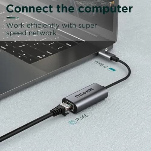 QGeeM USB C to Ethernet Adapter 1000Mbps | Gigabit Type-C Network Dongle for MacBook, iPad, Dell, Switch (Classic Gray) thumbnail 2