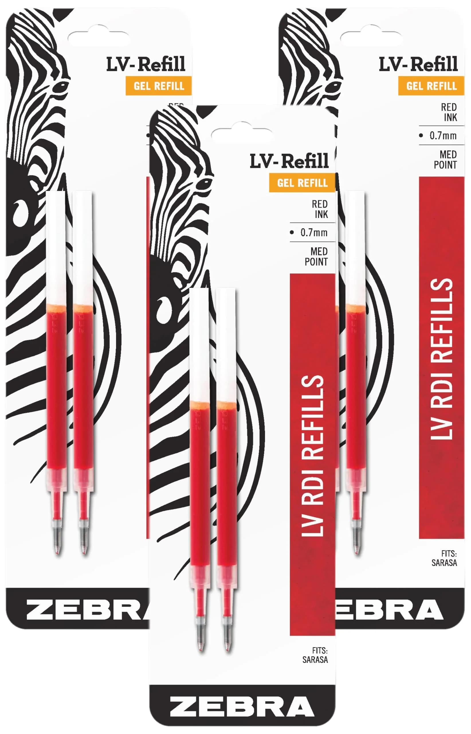 Zebra Pen LV-Refill for Gel Ink Pens, Medium Point, 0.7mm, Red Ink, 6-Pack | Smooth Ink Flow for Students & Office - main product image