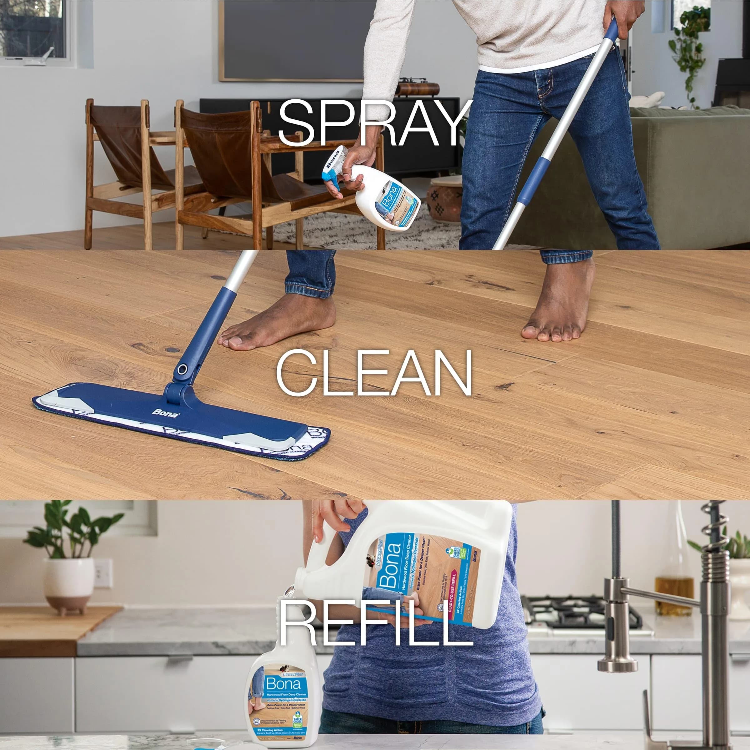 Bona PowerPlus Hardwood Floor Deep Cleaner Spray 64 fl oz (1.89 L) | Oxygenated Formula for Residue-Free Cleaning - view 3