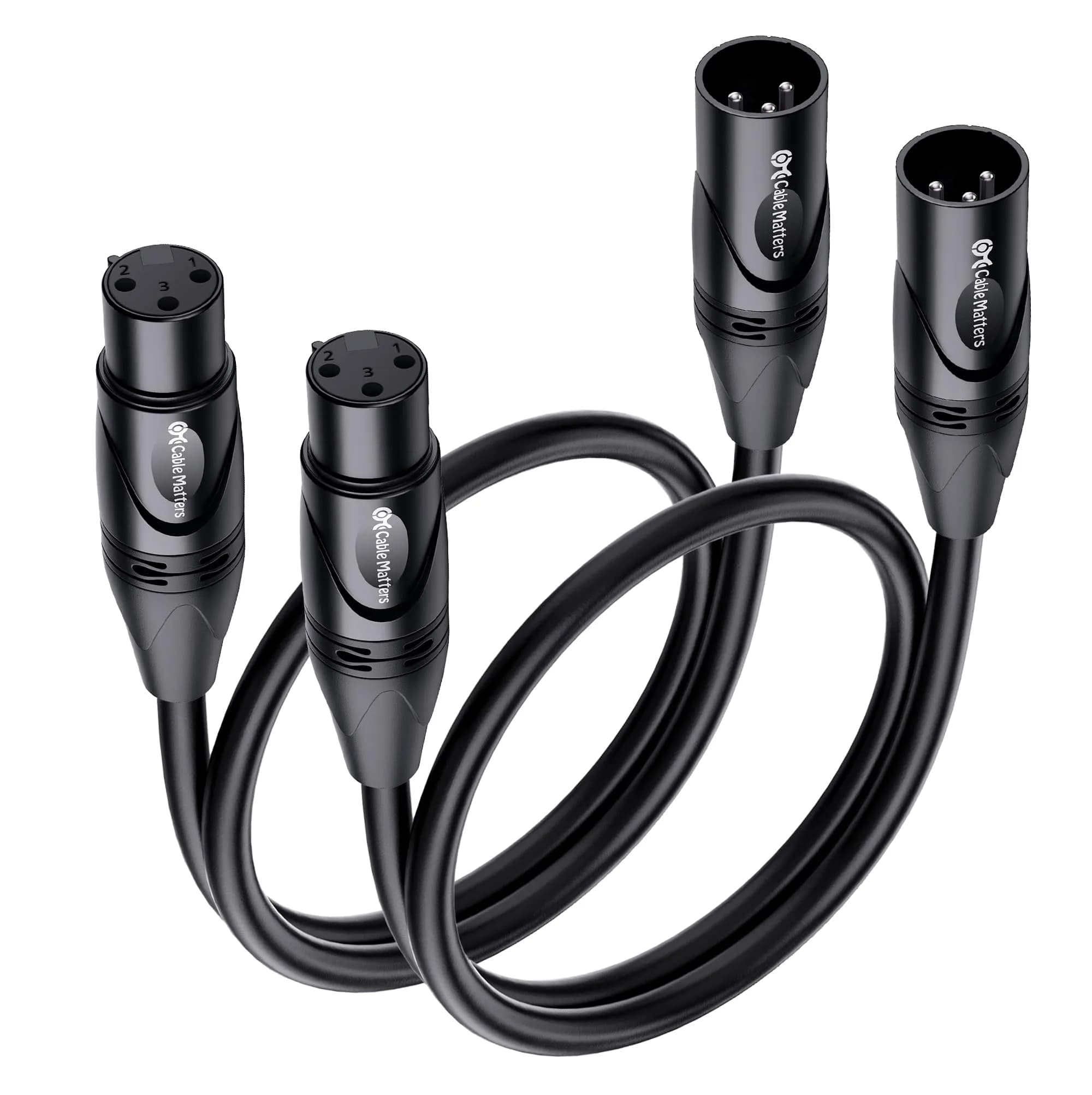 Cable Matters 2-Pack Premium XLR to XLR Microphone Cable 0.3m (1ft) | Balanced M-F Audio Cord - main product image