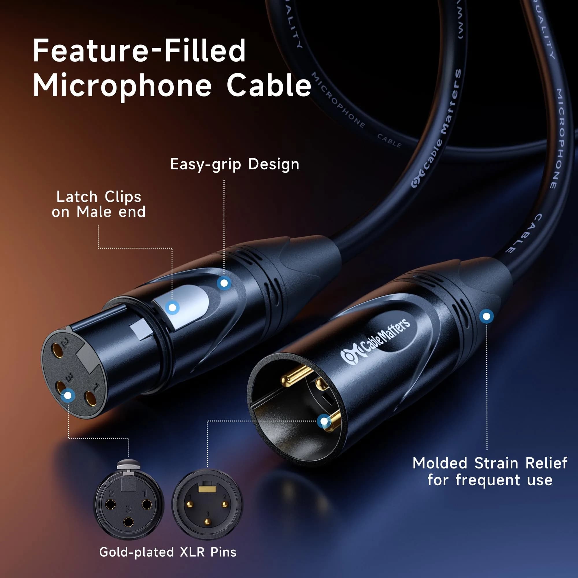 Cable Matters 2-Pack Premium XLR to XLR Microphone Cable 0.3m (1ft) | Balanced M-F Audio Cord - view 6