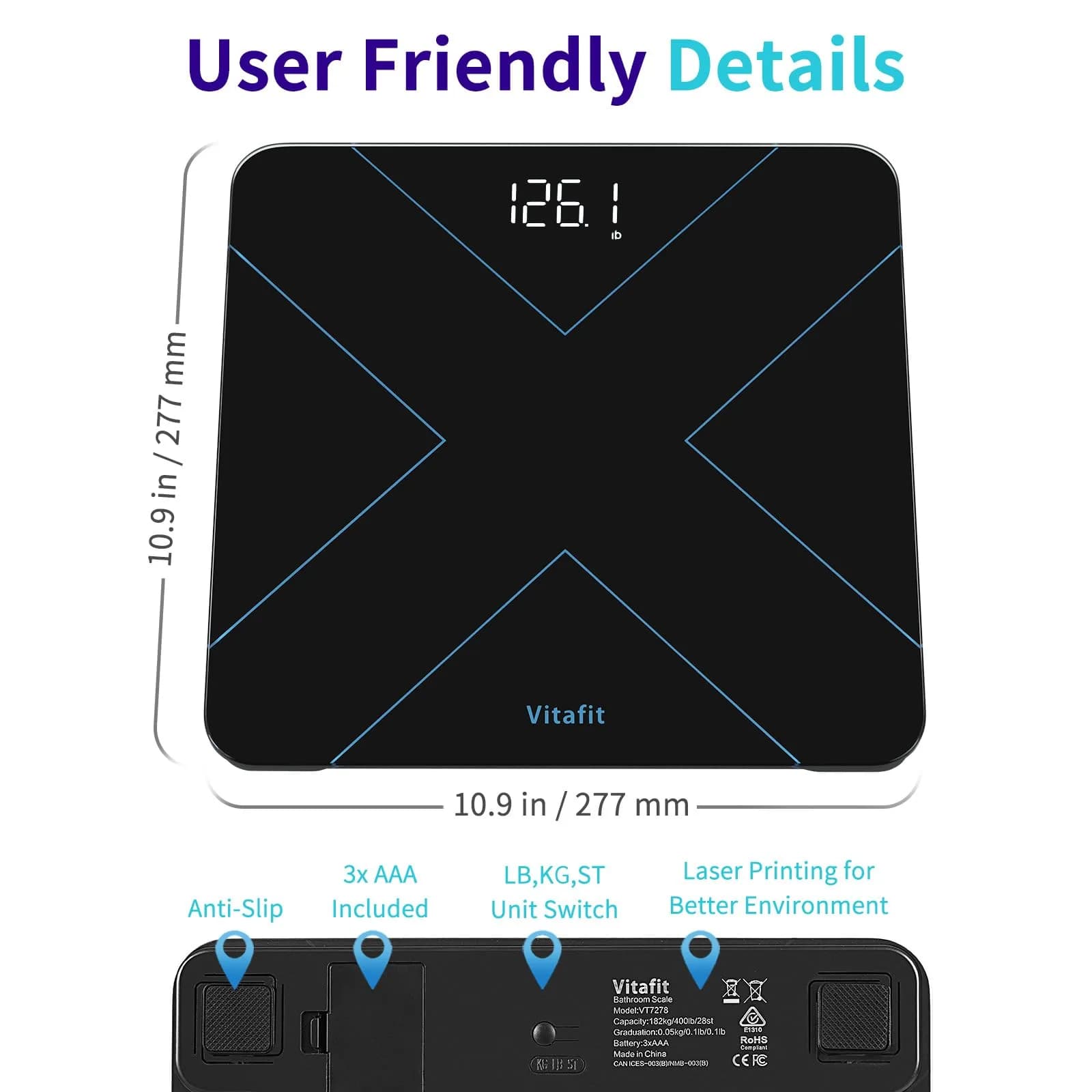 Vitafit Digital Body Weight Scale 182kg (400lb) | FDA Approved, Medical Grade Accuracy - view 4