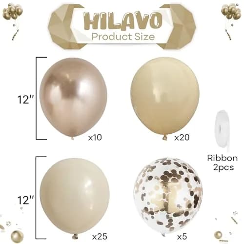 HILAVO Beige Champagne Gold Balloon Set 60Pcs 12 Inch | Assorted Colors Balloon for Party Planners thumbnail 2