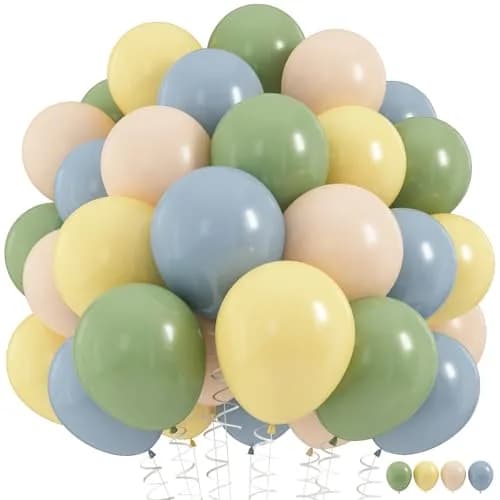 HILAVO Blue and Green Balloons Sage Green Dusty Blue Yellow White Sand Balloons 60 Pieces (12 Inch) | Assorted Colors Party Pack thumbnail 1
