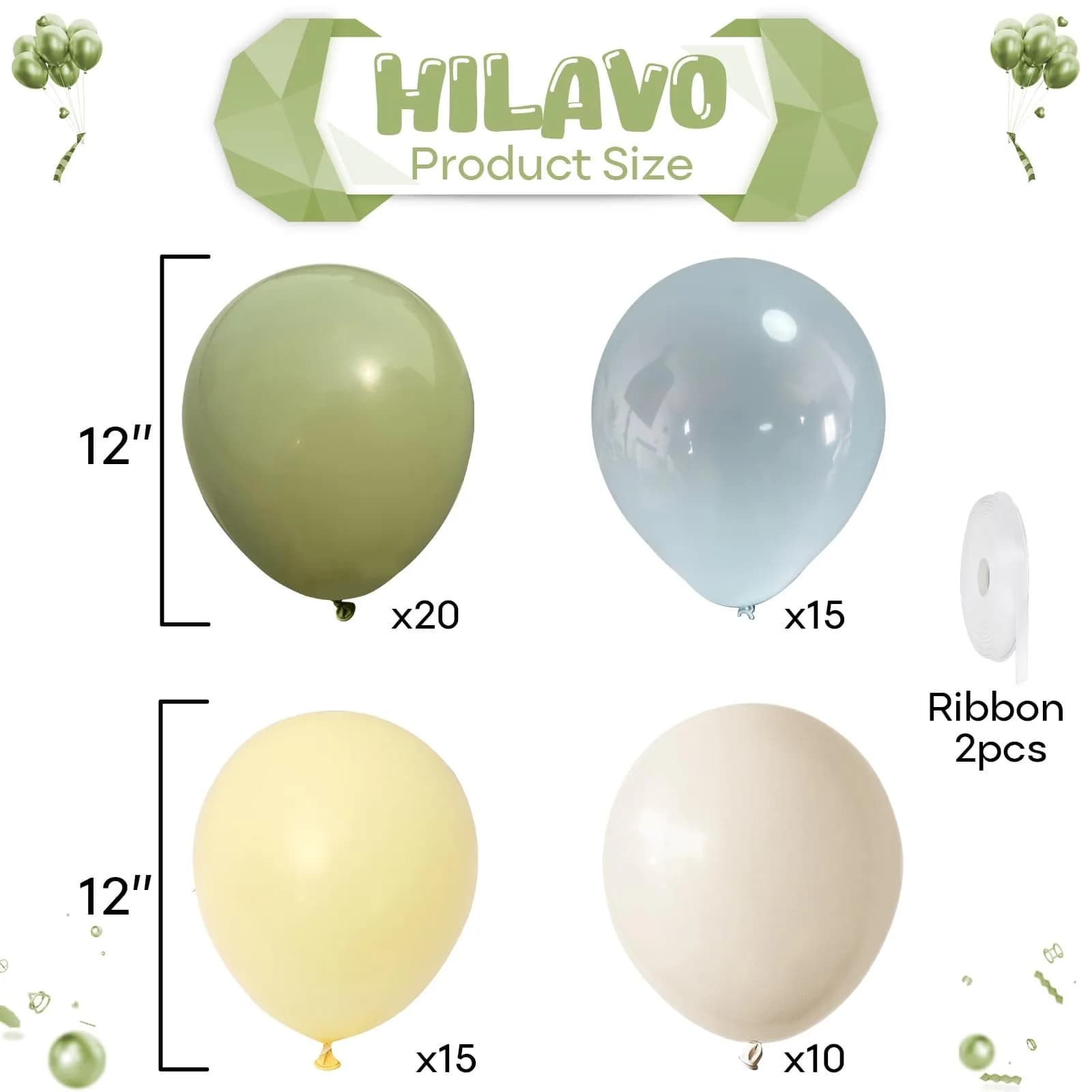 HILAVO Blue and Green Balloons Sage Green Dusty Blue Yellow White Sand Balloons 60 Pieces (12 Inch) | Assorted Colors Party Pack - view 2