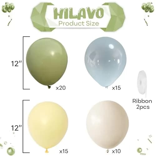 HILAVO Blue and Green Balloons Sage Green Dusty Blue Yellow White Sand Balloons 60 Pieces (12 Inch) | Assorted Colors Party Pack thumbnail 2