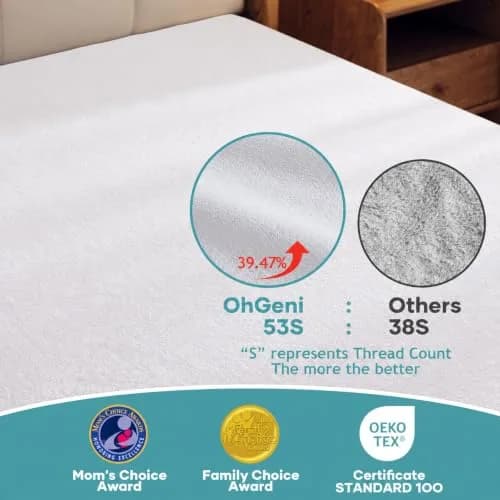 OhGeni Waterproof Mattress Protector Twin Size | Deep Pocket 6"-18" Breathable & Noiseless thumbnail 3