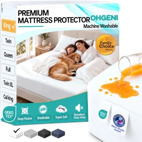 OhGeni Waterproof Mattress Protector King Size | Deep Pocket, Breathable & Noiseless (70-120 chars) thumbnail 1
