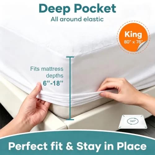 OhGeni Waterproof Mattress Protector King Size | Deep Pocket, Breathable & Noiseless (70-120 chars) thumbnail 4