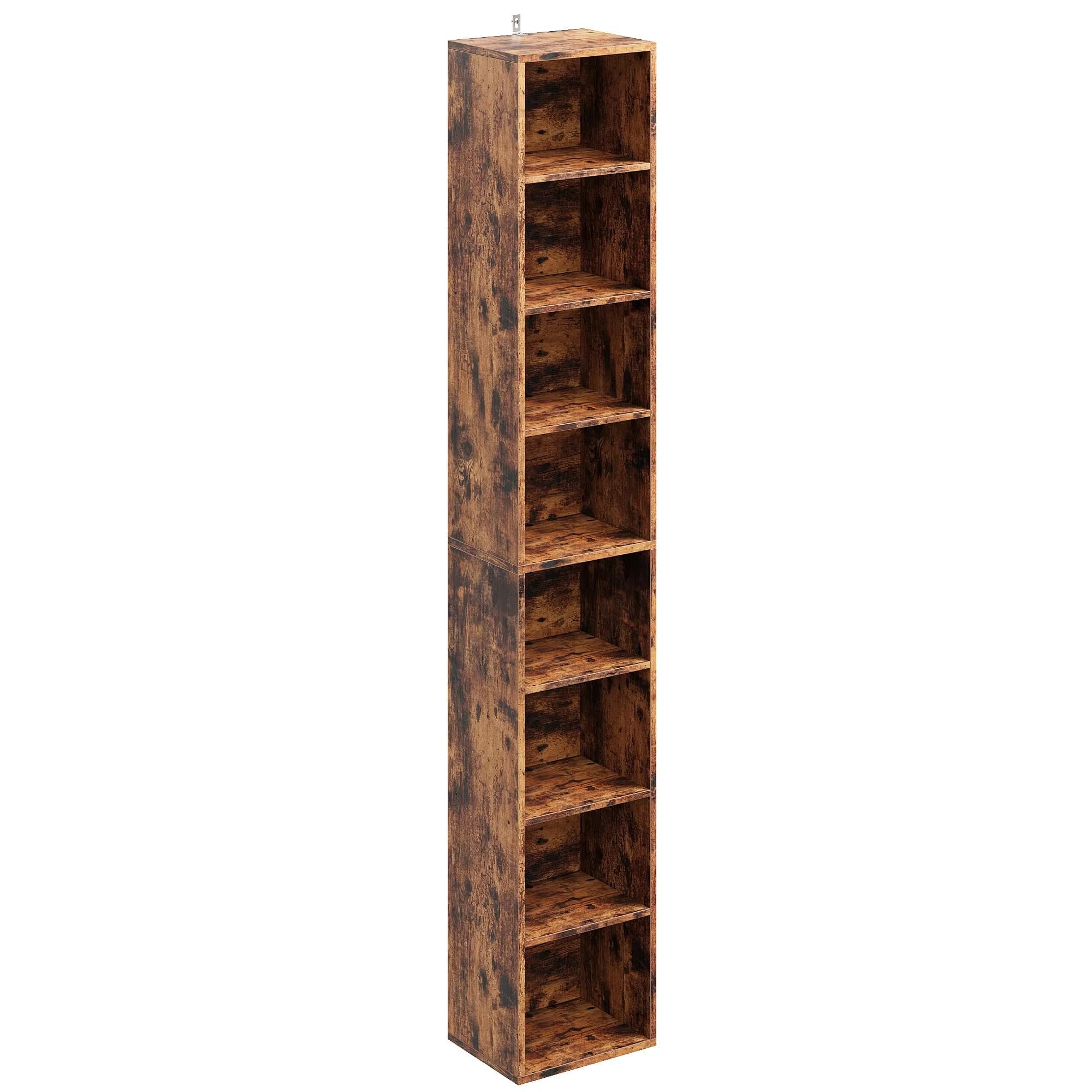 IRONCK Bookshelves and Bookcases Floor Standing 8 Tiers Tall Narrow Bookshelf 71 in Tall | Stylish & Durable MDF Storage — Vintage Brown