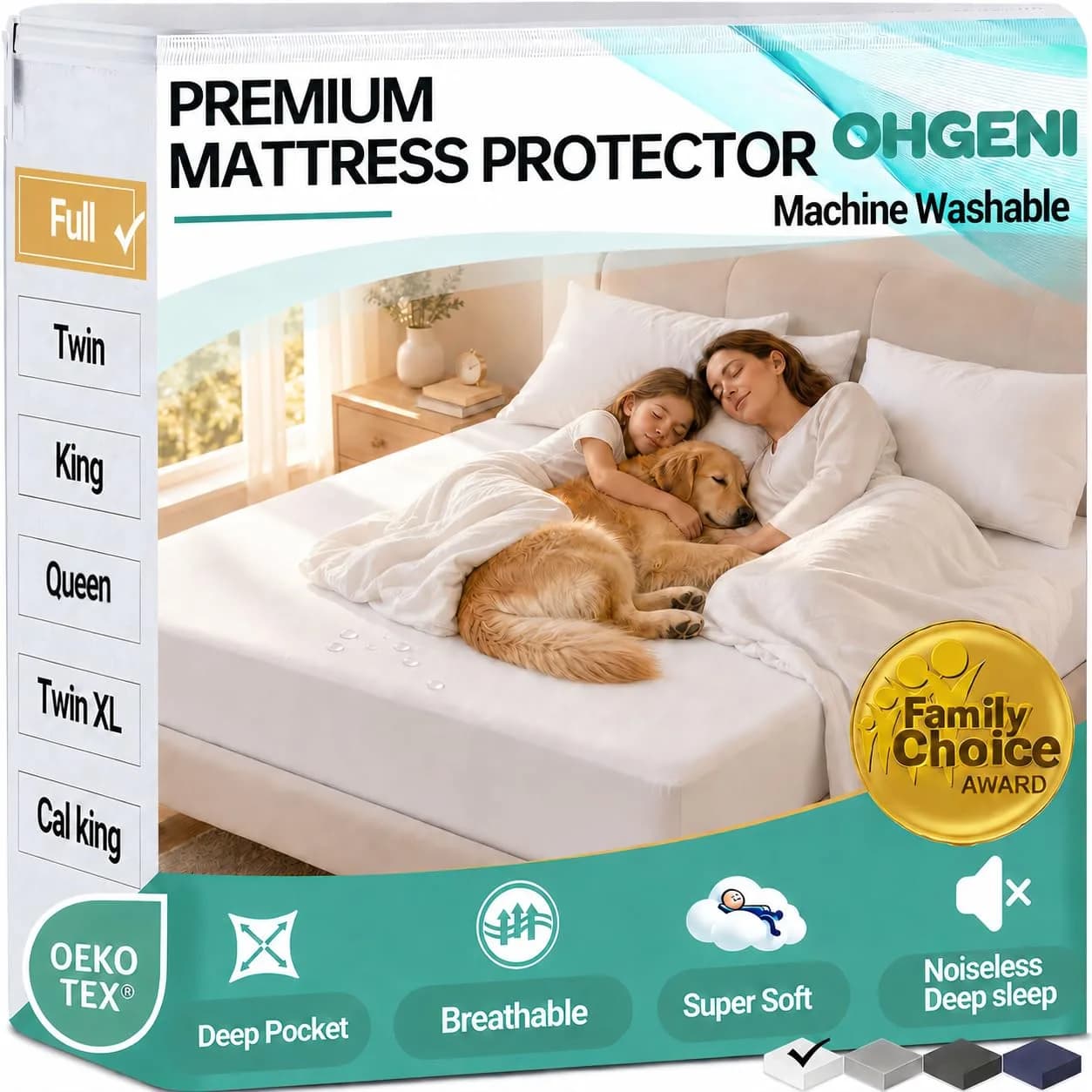 OhGeni Waterproof Mattress Protector Full Size | Breathable, Noiseless & Deep Pocket Fit - main product image