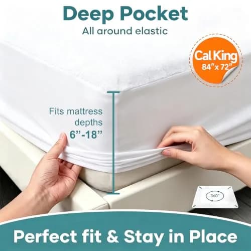 OhGeni Waterproof Mattress Protector California King Size | Breathable, Deep Pocket, Washable thumbnail 4
