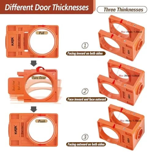 KATA Door Lock Installation Kit for Door Knob & Deadbolt, 25mm (1") & 54mm (2-1/8") Hole Saws | DIY Wood Door Lock Jig thumbnail 4