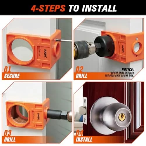 KATA Door Lock Installation Kit for Door Knob & Deadbolt, 25mm (1") & 54mm (2-1/8") Hole Saws | DIY Wood Door Lock Jig thumbnail 5