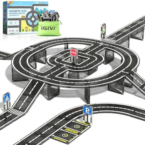 IGIVI Magnetic Tiles Road Set, 45° Curve Road Expansion, Magnetic Building Blocks for Kids 3+ | Creative Montessori Toy thumbnail 1
