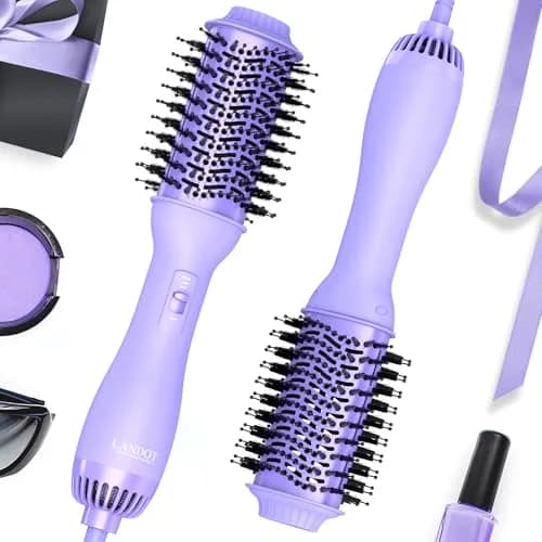 LANDOT One-Step Hair Dryer Brush Volumizer Styler 15.2 cm (60MM) Oval Barrel Purple | Salon Smooth Blowouts Fast thumbnail 1