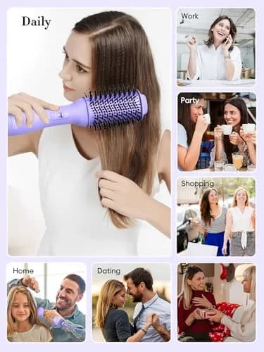 LANDOT One-Step Hair Dryer Brush Volumizer Styler 15.2 cm (60MM) Oval Barrel Purple | Salon Smooth Blowouts Fast thumbnail 5