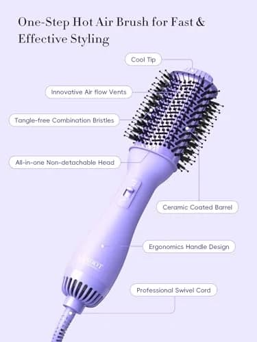 LANDOT One-Step Hair Dryer Brush Volumizer Styler 15.2 cm (60MM) Oval Barrel Purple | Salon Smooth Blowouts Fast thumbnail 6
