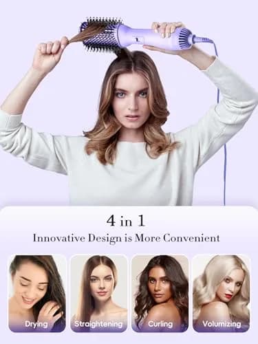 LANDOT One-Step Hair Dryer Brush Volumizer Styler 15.2 cm (60MM) Oval Barrel Purple | Salon Smooth Blowouts Fast thumbnail 3