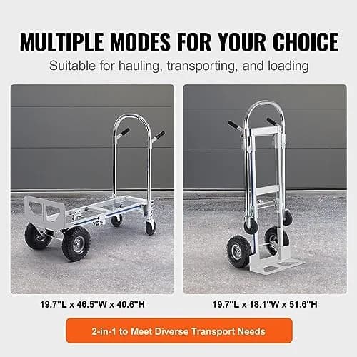 VEVOR Aluminum Truck 2 in 1 | Heavy Duty Industrial Folding Hand Truck & Dolly, 800 lbs Load thumbnail 5