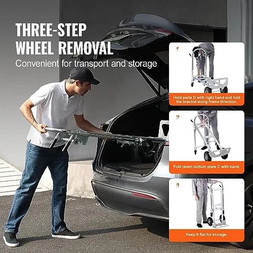 VEVOR Aluminum Truck 2 in 1 | Heavy Duty Industrial Folding Hand Truck & Dolly, 800 lbs Load thumbnail 6