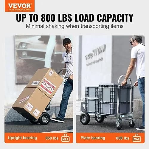 VEVOR Aluminum Truck 2 in 1 | Heavy Duty Industrial Folding Hand Truck & Dolly, 800 lbs Load thumbnail 2