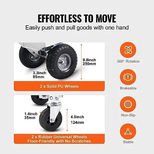 VEVOR Aluminum Truck 2 in 1 | Heavy Duty Industrial Folding Hand Truck & Dolly, 800 lbs Load thumbnail 3