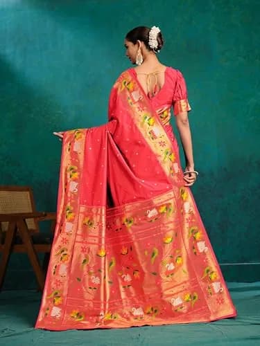 EthnicJunction Pure Silk Paithani Saree Gajari | Woven Design, 5.5m, One Size thumbnail 5