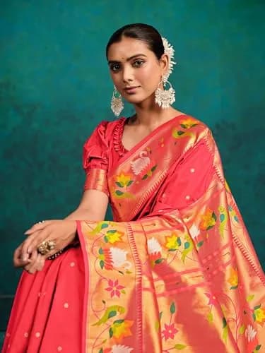 EthnicJunction Pure Silk Paithani Saree Gajari | Woven Design, 5.5m, One Size thumbnail 2