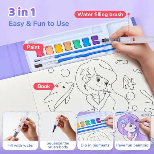 JoyCat Paint with Water Coloring Books for Toddlers (Underwater World) 22.1 cm x 24.4 cm x 1.7 cm | Mess-Free Toddler Art Activity thumbnail 7