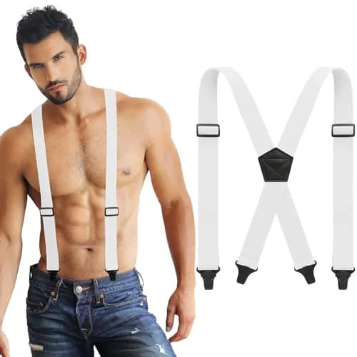Janmercy Men's Hidden X-Back Suspenders | 120 cm (47.24 Inches) White Polyester thumbnail 1