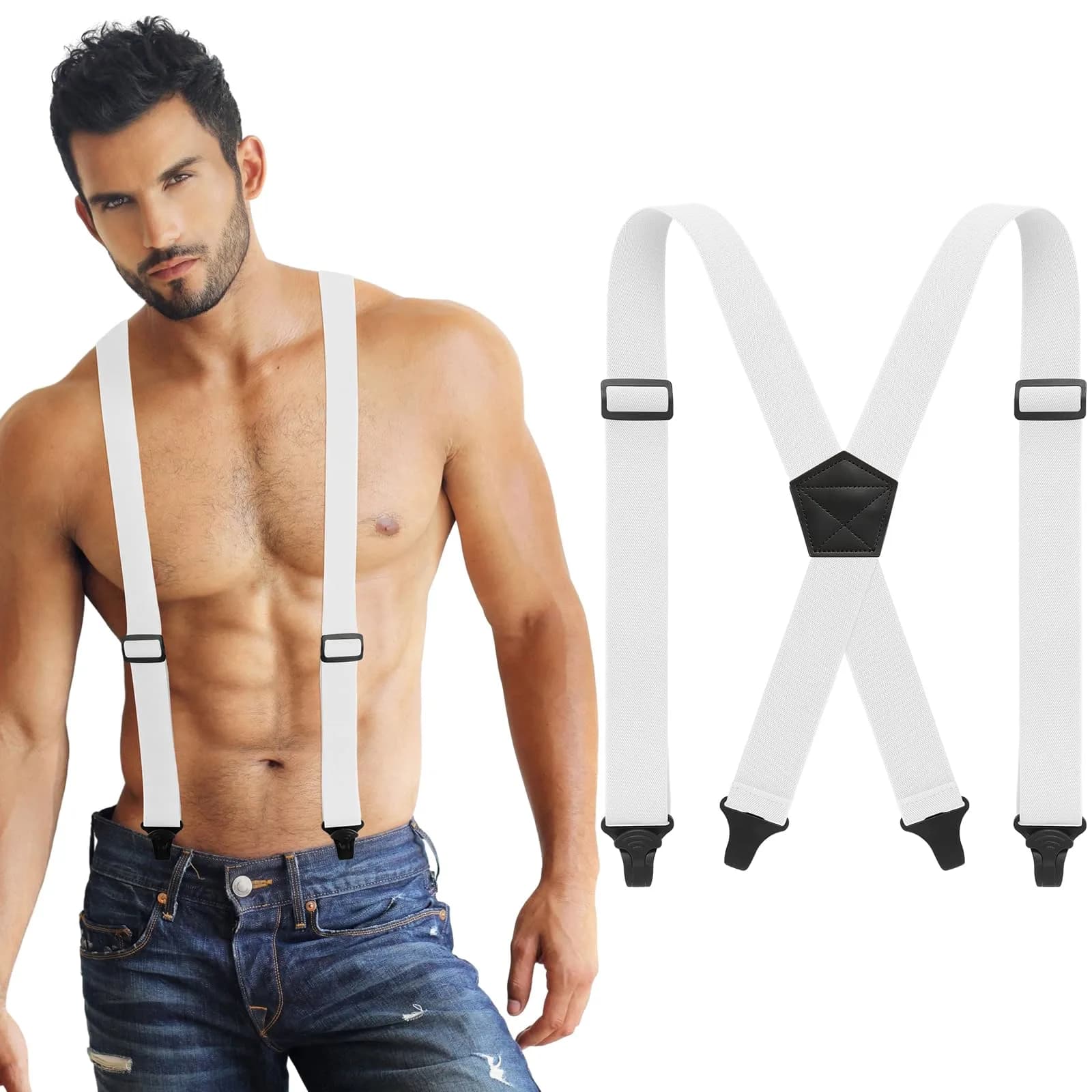 Janmercy Men's Hidden X-Back Suspenders | 120 cm (47.24 Inches) White Polyester - main product image
