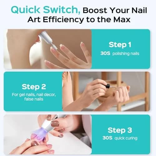 COSLUS C41 Cordless Nail Drill with Flash Cure Lamp | 77.1g (2.7oz) Portable Electric Nail File for Acrylic Gel Dip Powder Nails thumbnail 4