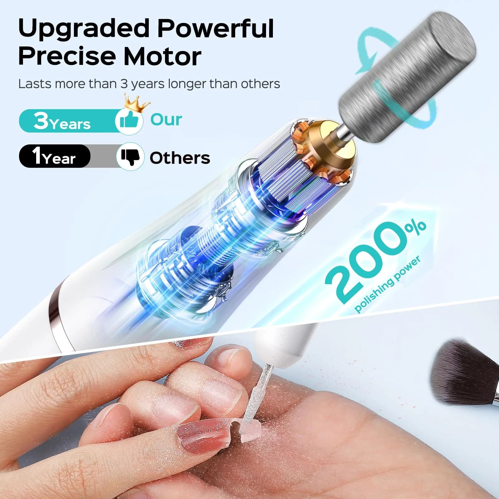 COSLUS C41 Cordless Nail Drill with Flash Cure Lamp | 77.1g (2.7oz) Portable Electric Nail File for Acrylic Gel Dip Powder Nails - view 5