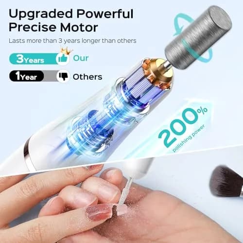 COSLUS C41 Cordless Nail Drill with Flash Cure Lamp | 77.1g (2.7oz) Portable Electric Nail File for Acrylic Gel Dip Powder Nails thumbnail 5